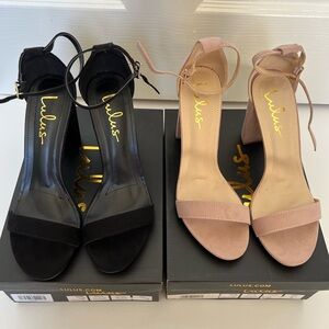 Lulu's Taylor Black and Soft Pink Heels